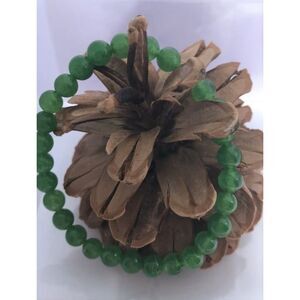 Green Jade Beaded Stretch Bracelet - 6mm